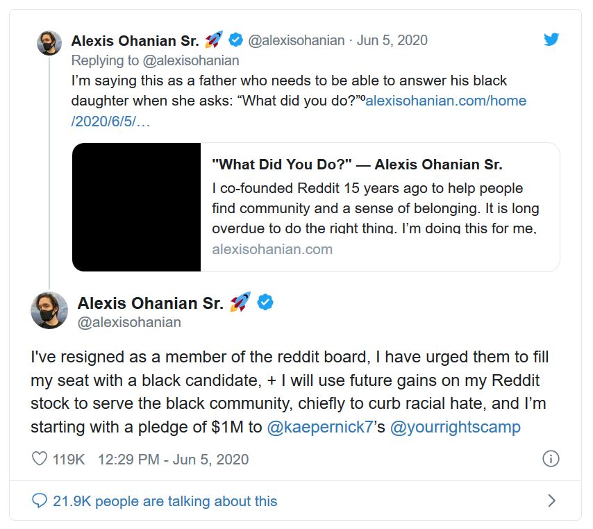 Reddit Co-Founder Alexis Ohanian Resigns to Help Curb Racial Hate - E!  Online