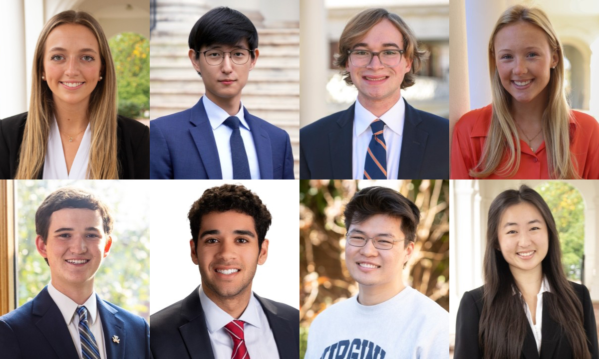 Top row: Carly Appel, Justin Choi, JP Hoffman, Jessica Ianelli. Bottom row: Michael Kish, Malik Thomas, Jaden Wang, Reena Wang