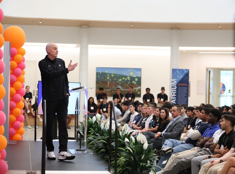 Indiana Pacers Head Coach and UVA alumnus Rick Carlisle shares a powerful message with students on resourcefulness, presence, and relationships—drawing on decades of NBA leadership and his 1986 championship with the Boston Celtics.