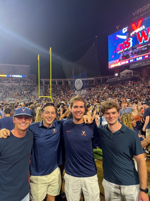 Left to right: JM Simms, Camper Marsh, Ted Owen, Spencer Hurst at a UVA football game