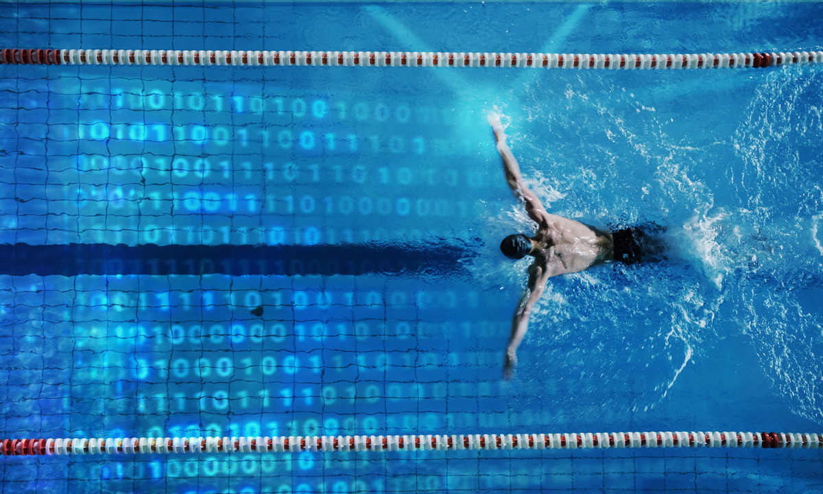 a person swimming in a pool