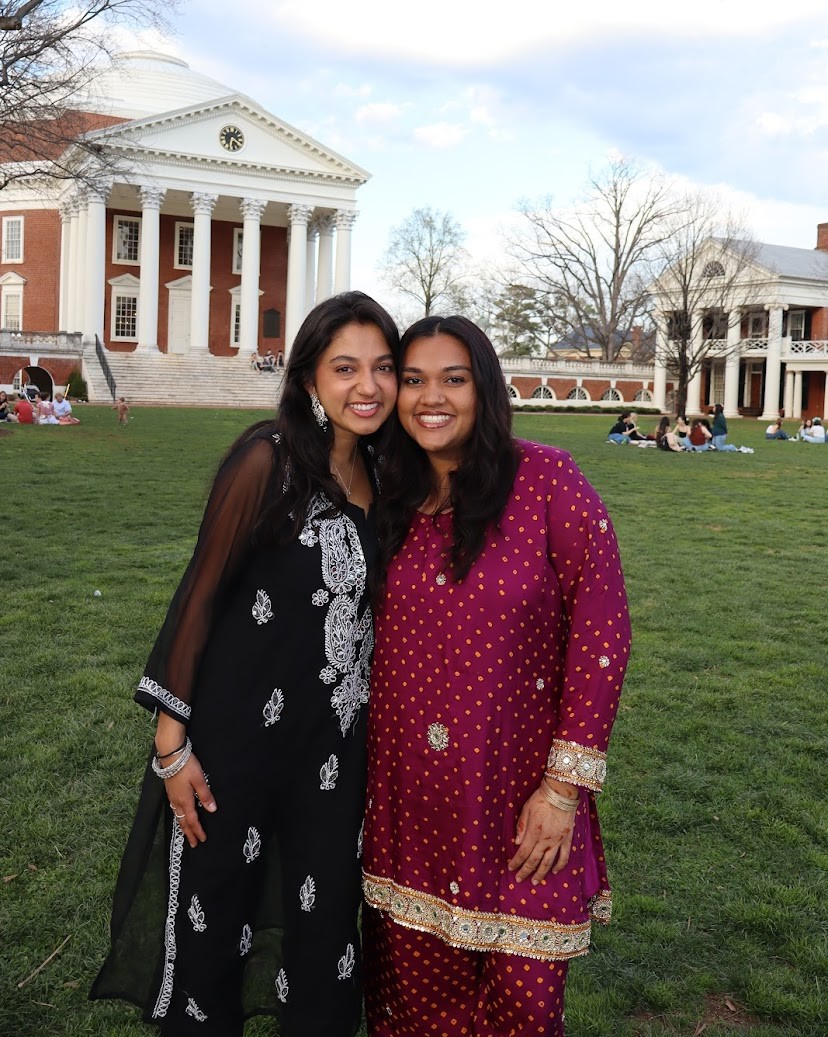 Diya Gupta and a friend standing in front of the UVA Rotunda