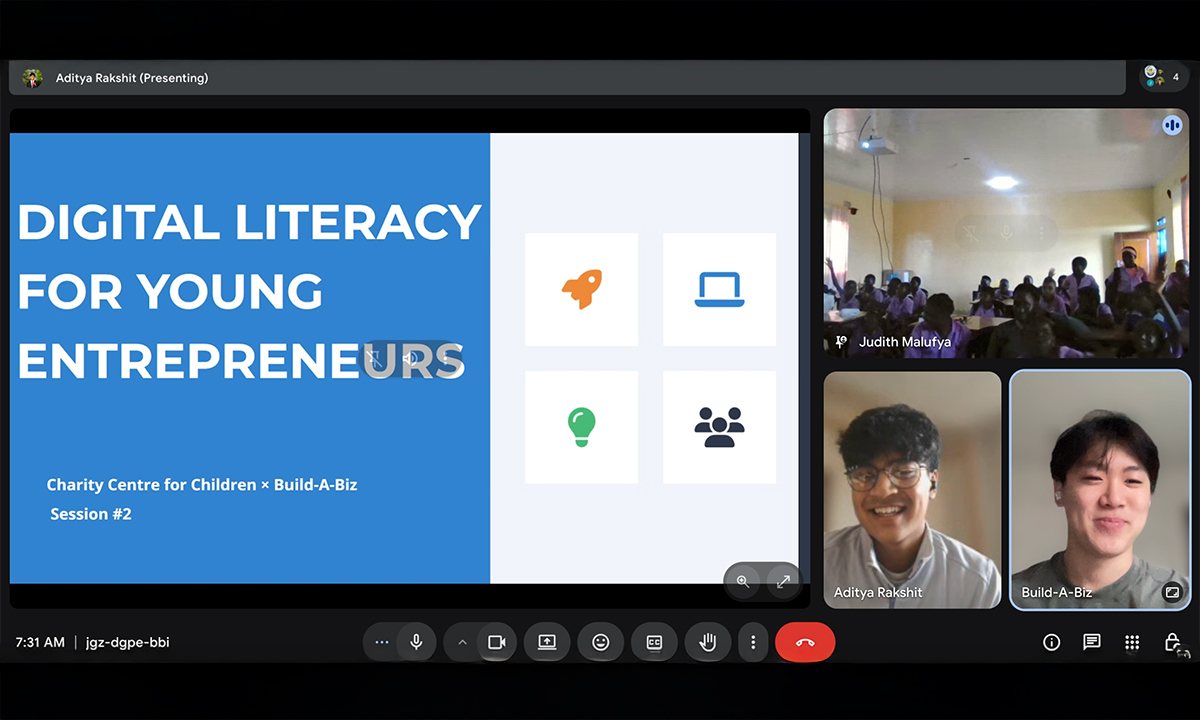 David Sun in a video meeting, teaching children in Zambia